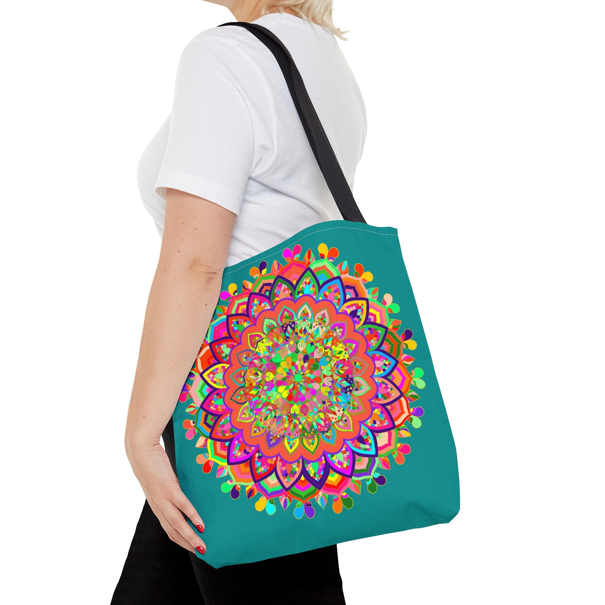 Colorful Mandala Art Tote Bag Acquamarine, a vibrant and eye-catching accessory for your everyday essentials