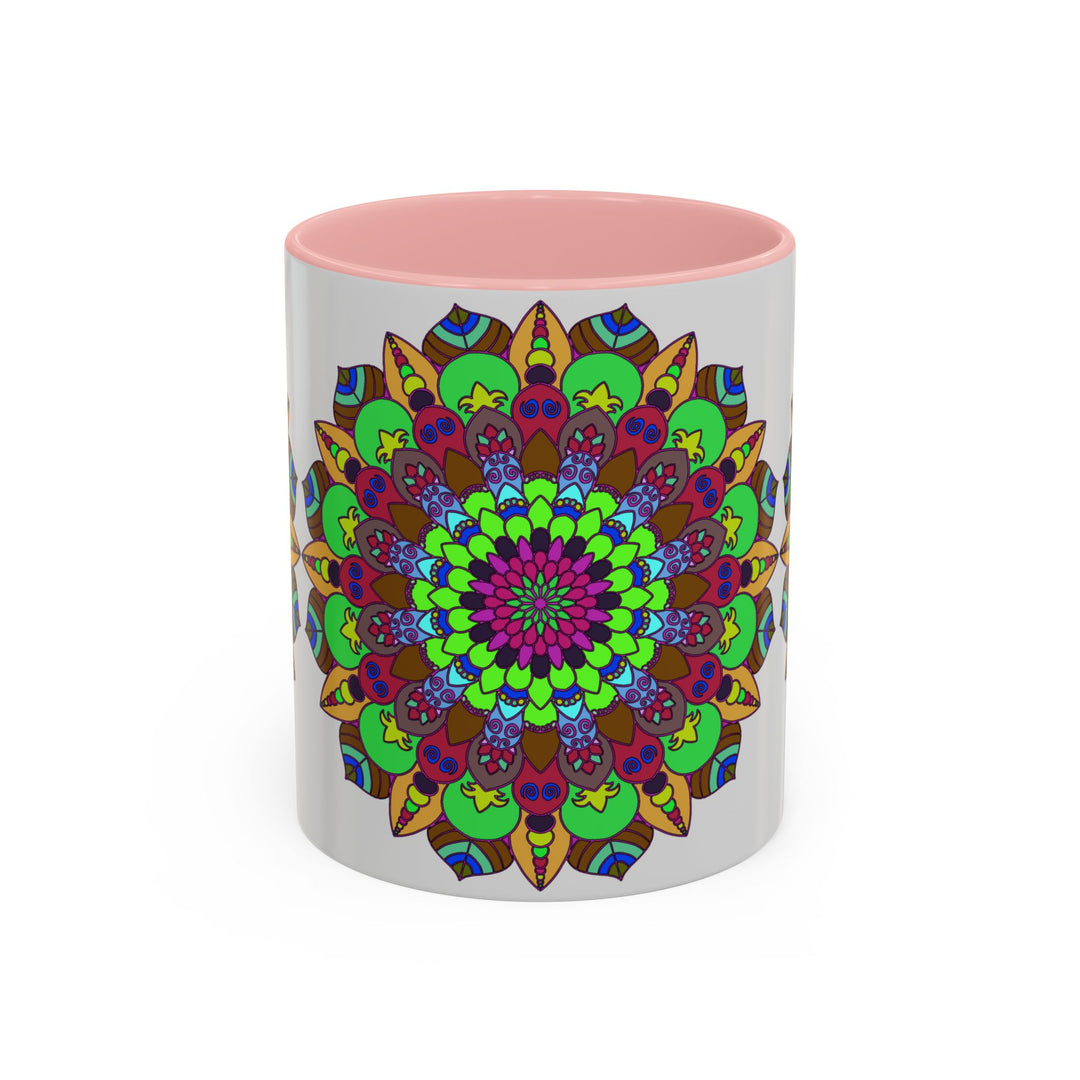 Stunning and detailed mandala art mug with a colorful floral pattern