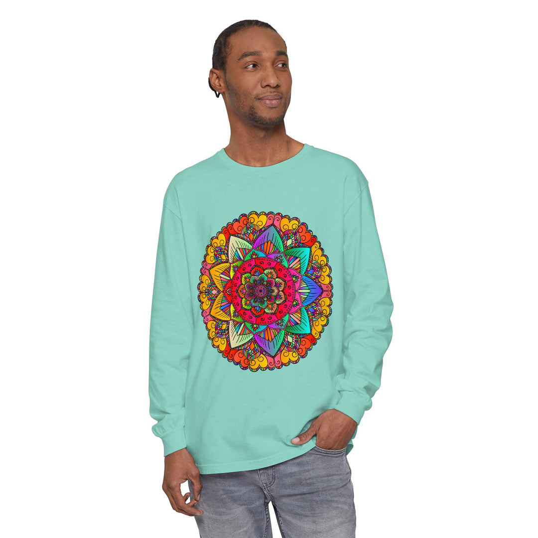 Colorful and detailed mandala design long sleeve t-shirt for all genders