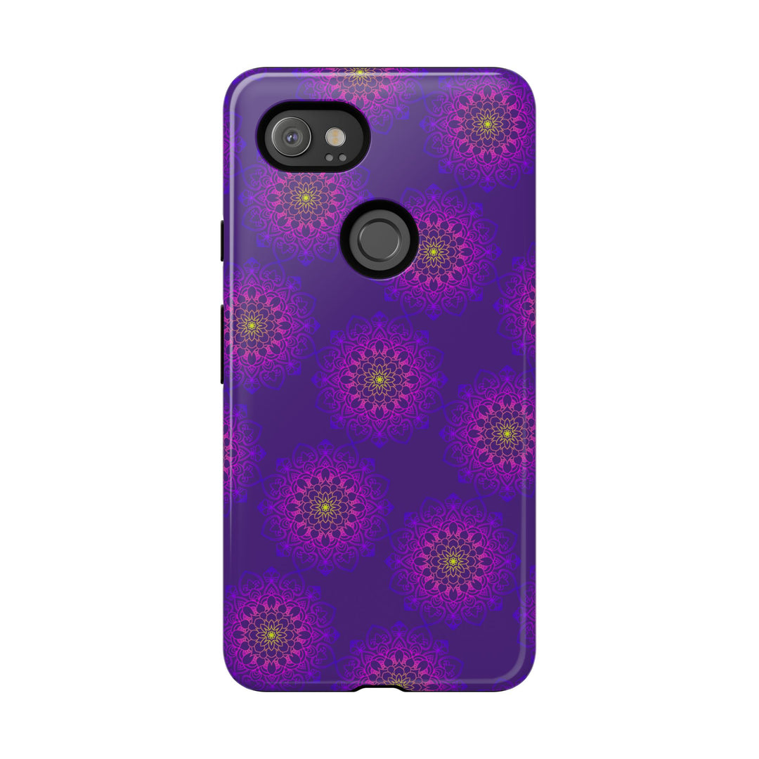 Intricate Purple Floral iPhone Case with Bold Mandala Design