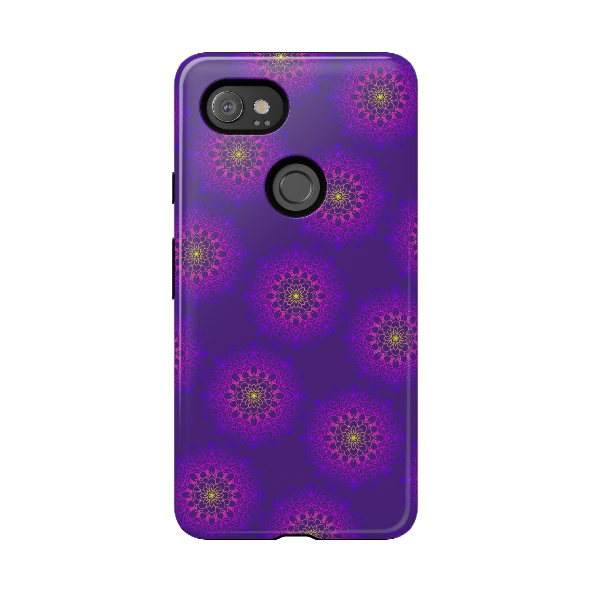 Custodia per iPhone con motivo floreale viola intricato e audace motivo mandala