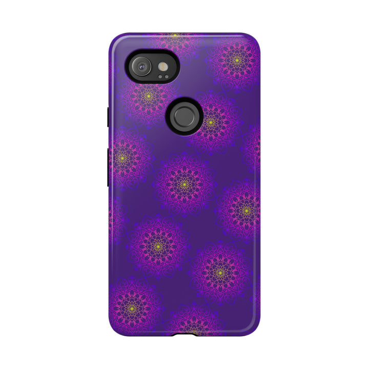 Intricate Purple Floral iPhone Case with Bold Mandala Design