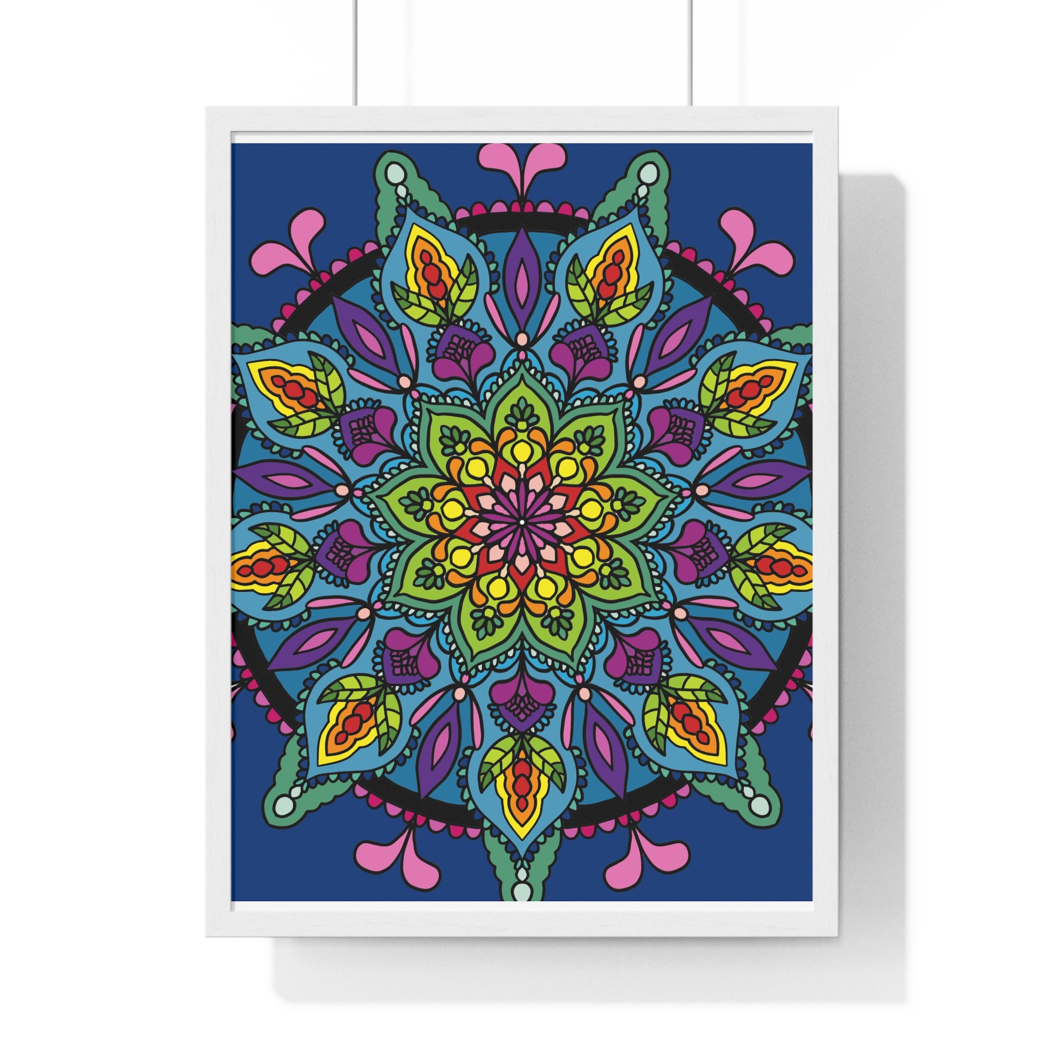 Vertical framed poster featuring a hand-drawn blue mandala art, perfect for mindfulness and yoga practices