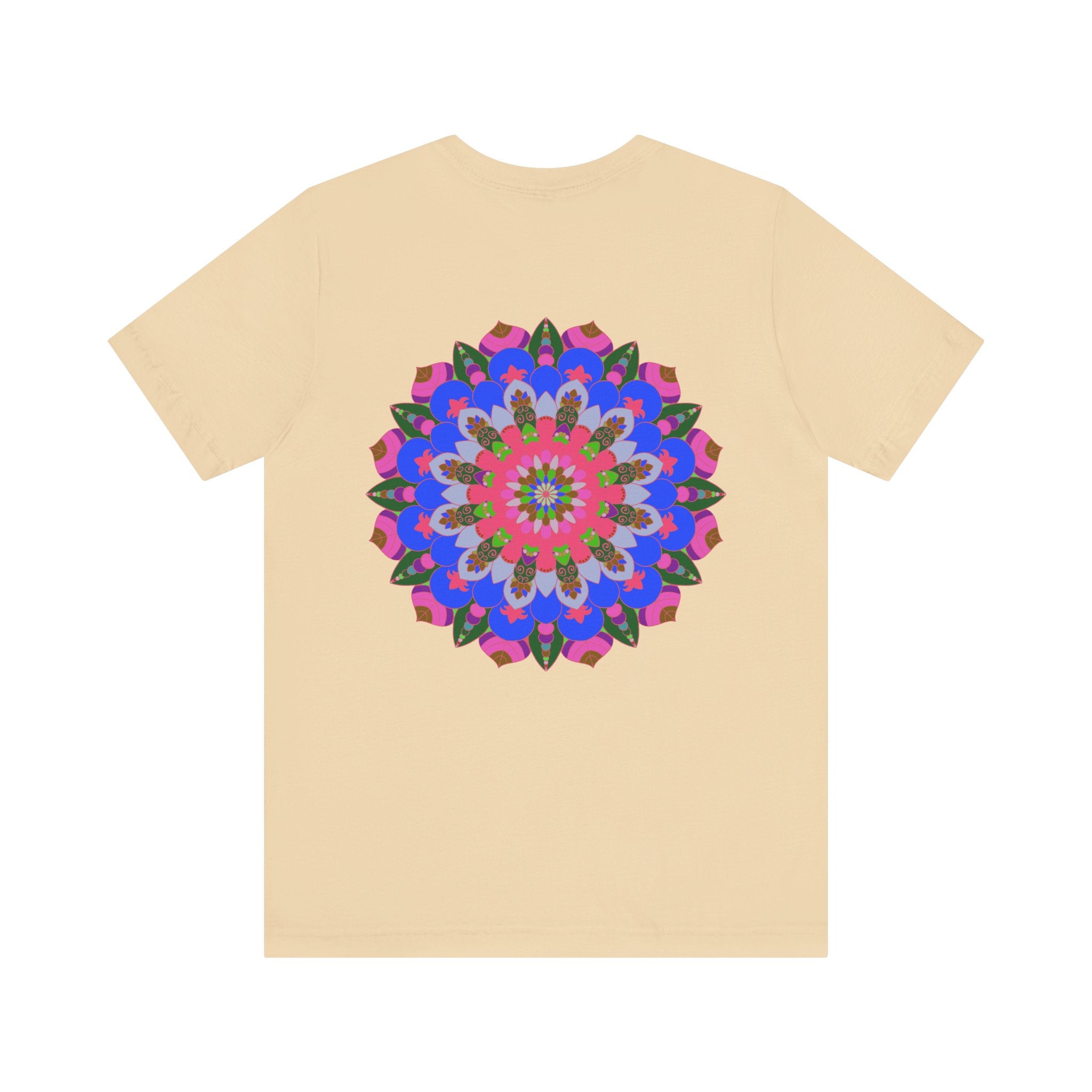 A colorful and intricate mandala design tee, representing spiritual peace and harmony