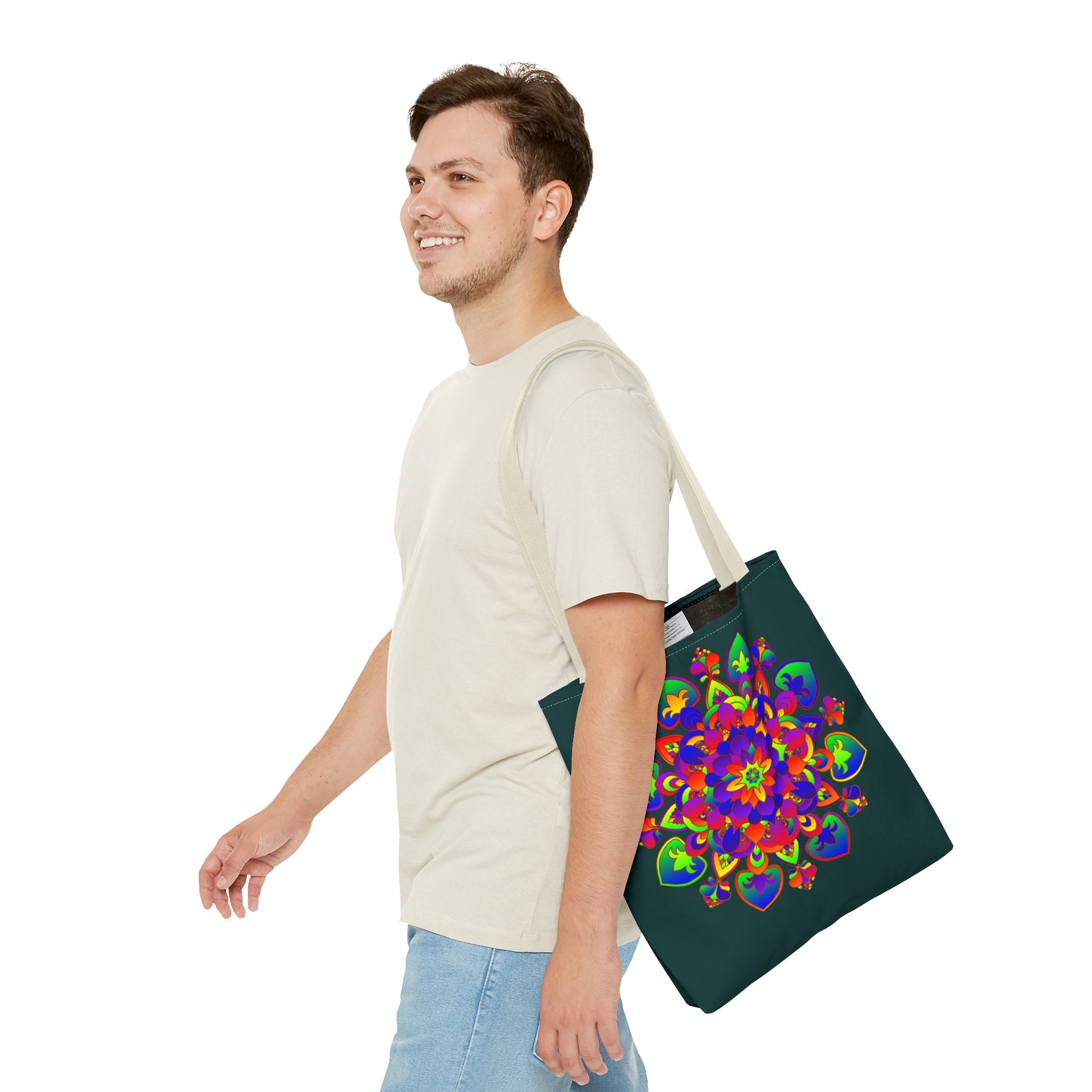 Beautiful and intricate Mandala Mystical Nature Tote Bag with vibrant colors and nature-inspired design, perfect for carrying all your essentials in style