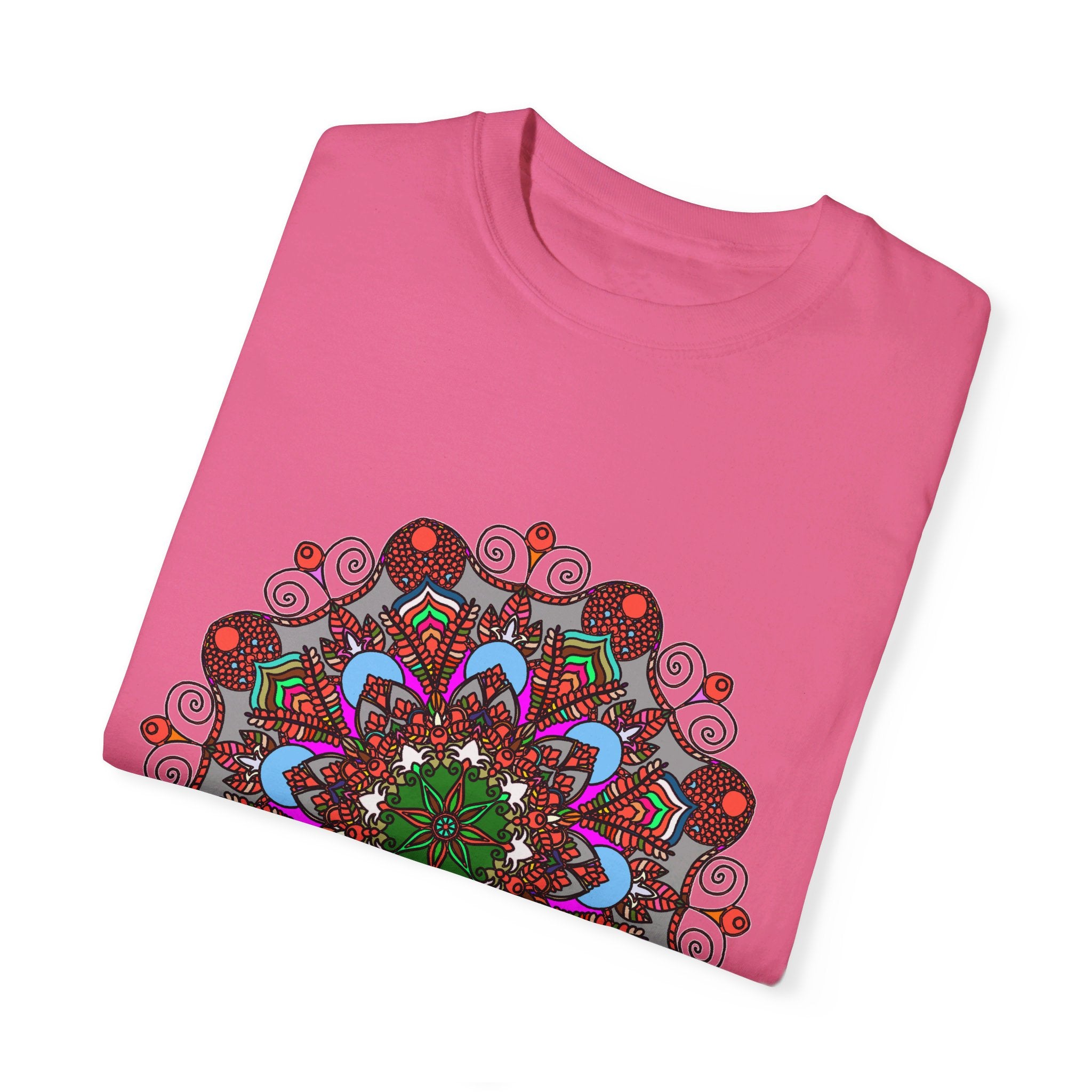 Unisex Mandala T-Shirt made from 100% ring-spun cotton, hand-drawn Mandala art, and garment-dyed for extra comfort