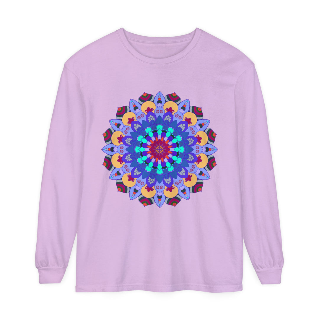 Vibrant Mandala Long Sleeve T-Shirt with colorful intricate design and patterns