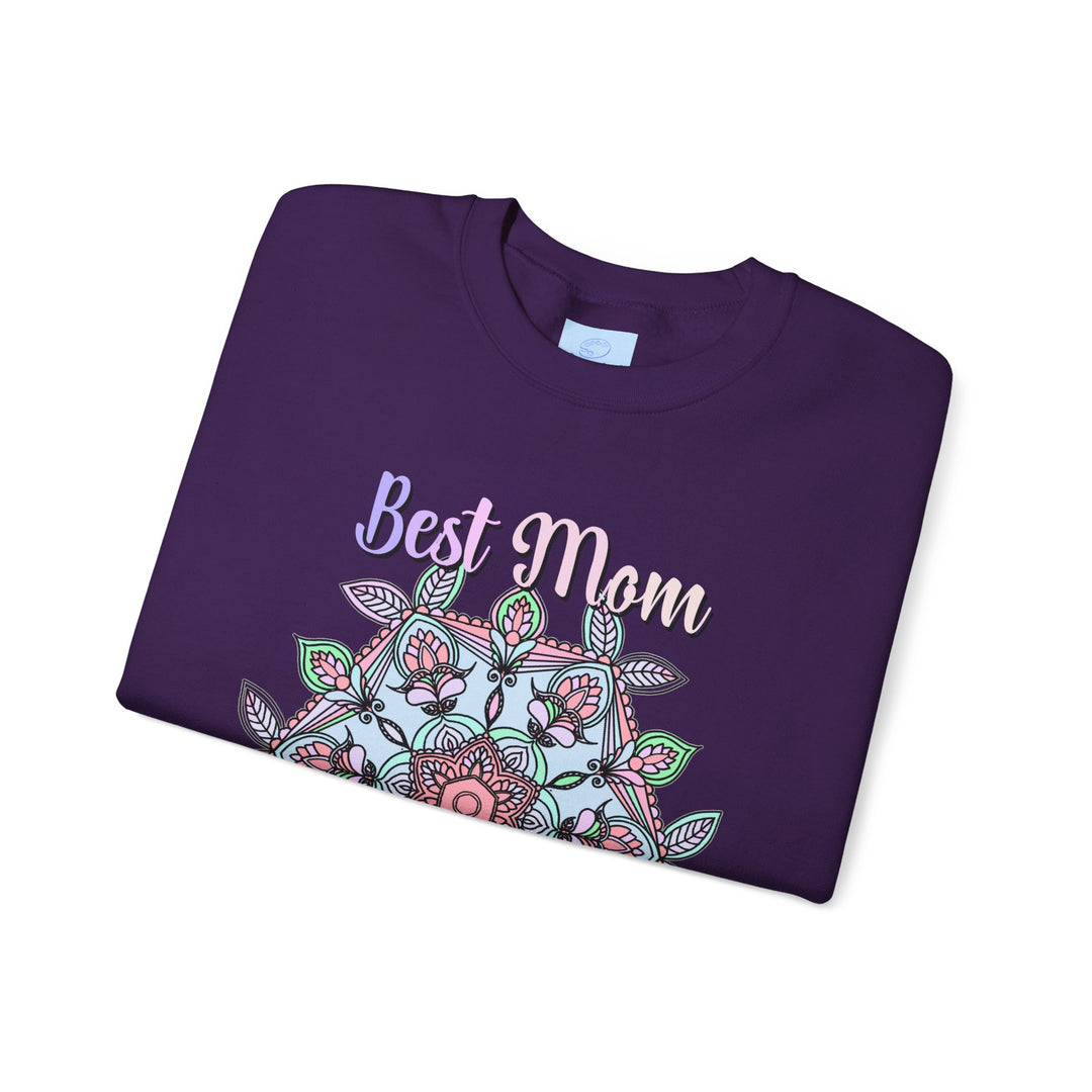 Unisex heavy blend crewneck sweatshirt in black with 'Best Mom Ever' design, perfect birthday gift for mom