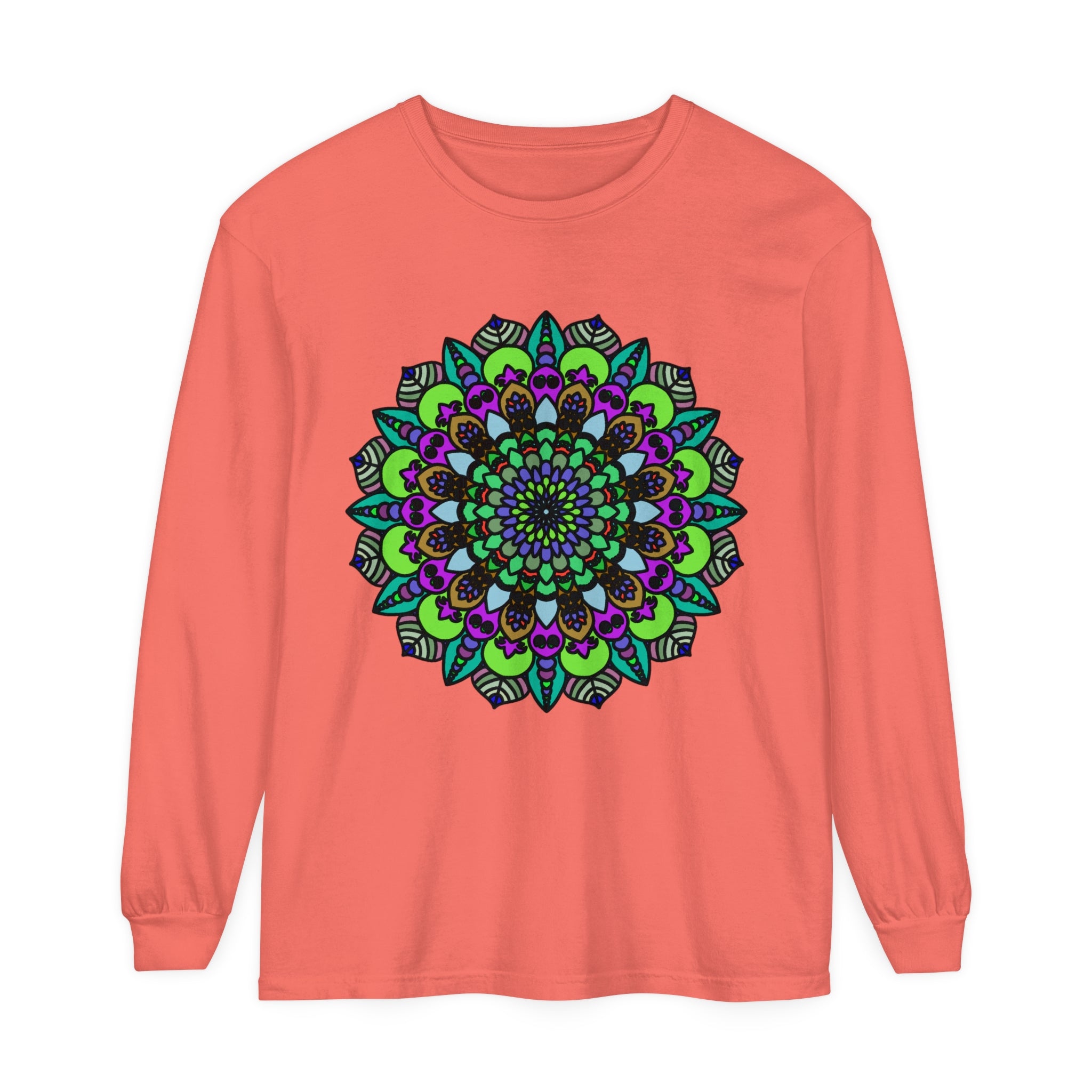 Colorful and intricate Psychedelic Mandala design on Unisex Long Sleeve T-Shirt