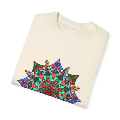 Unisex Mandala T-Shirt made from 100% ring-spun cotton, featuring hand-drawn mandala art and garment-dyed for extra comfort