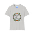 Beautiful white t-shirt with a floral garland design and the empowering statement 'Breathe in Peace Exhale Stress'