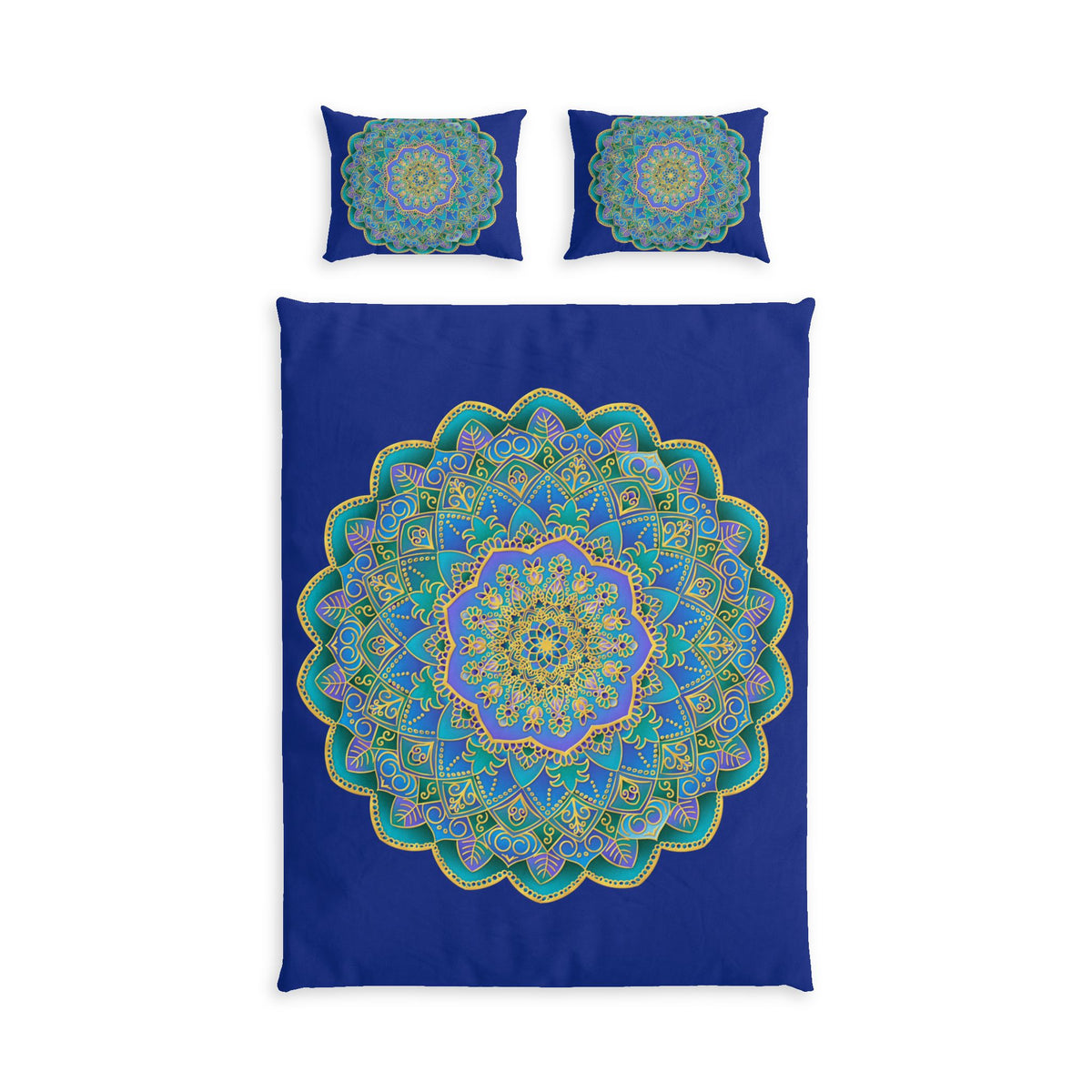 Cotton Bed Set with Blue Mandala Design