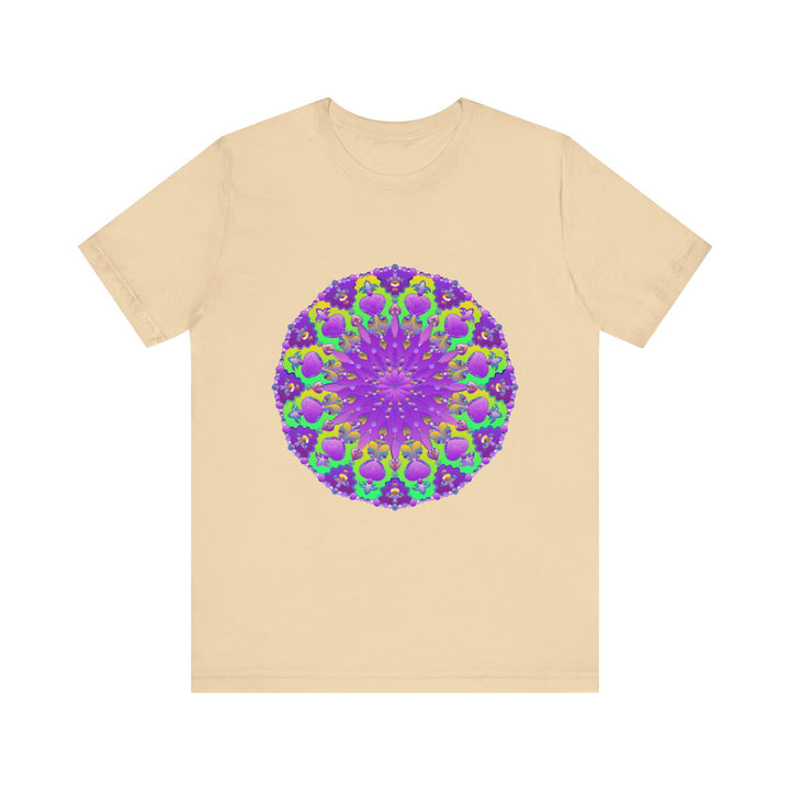 Beautiful purple and green mandala tee featuring intricate and detailed design