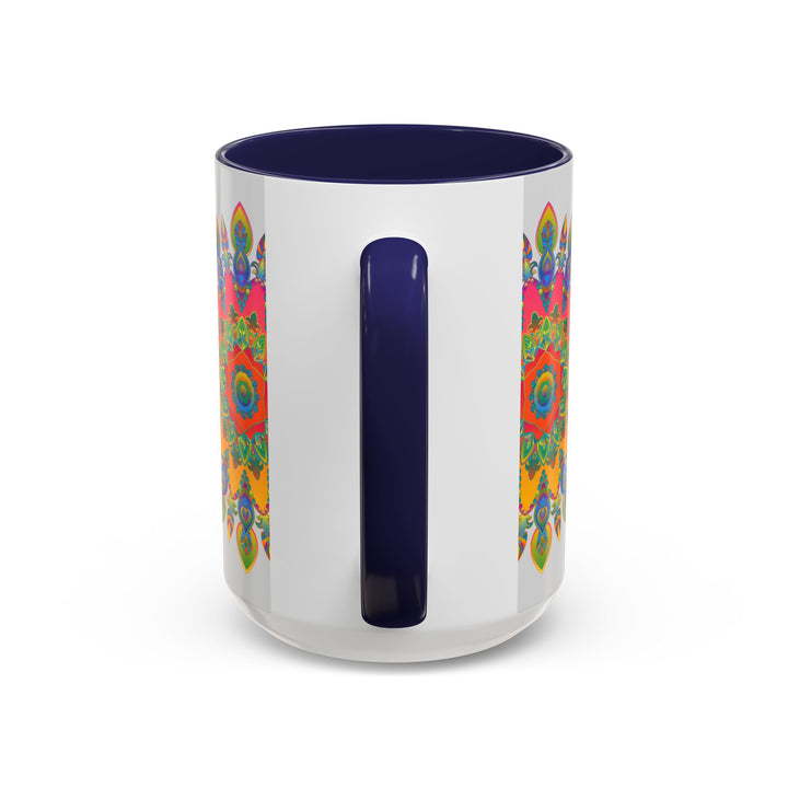 Beautiful grey mug with intricate and colorful mandala art design