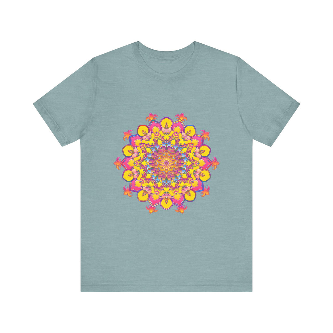 Beautiful floral mandala tee featuring vibrant colors and intricate design