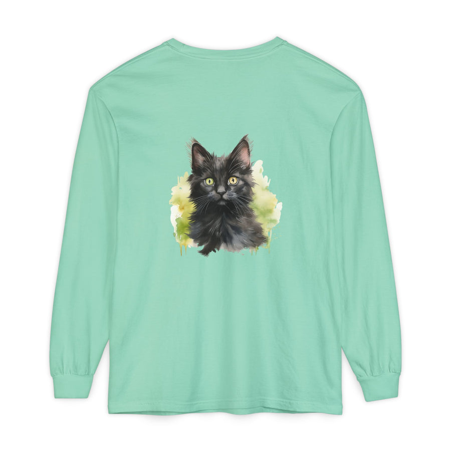 Full Sleeve Tee | Black Kitten Watercolor