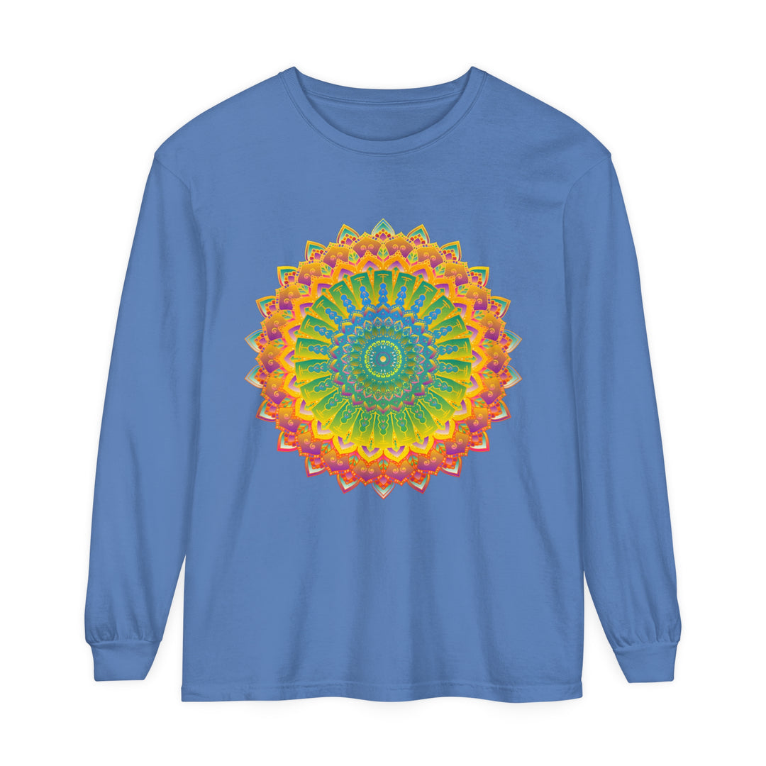 Intricate Mandala Unisex Long Sleeve T-Shirt featuring detailed mandala design in various colors on soft fabric