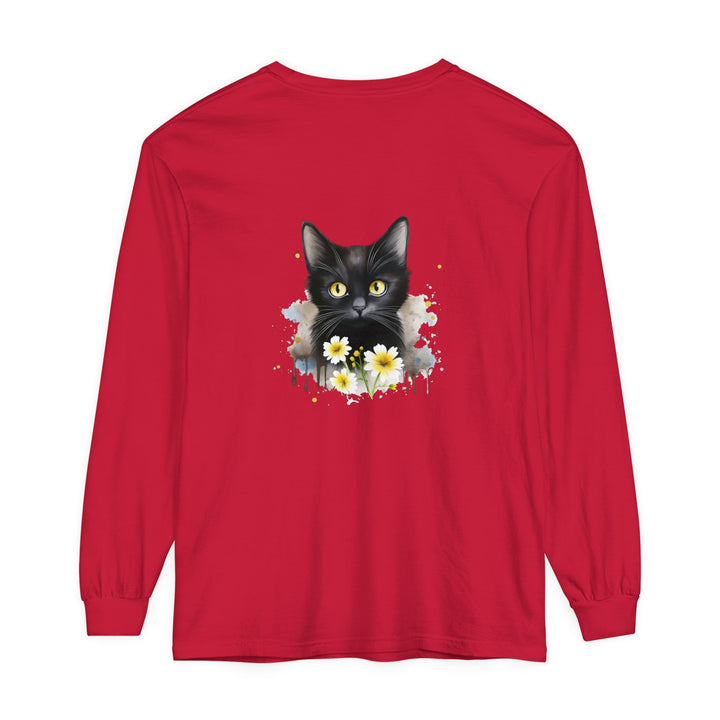 Black Cat Watercolor Floral Unisex T-Shirt with vibrant floral and feline design