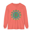 Close-up of detailed mandala pattern on Psychedelic Mandala Tie Dye Long Sleeve T-Shirt