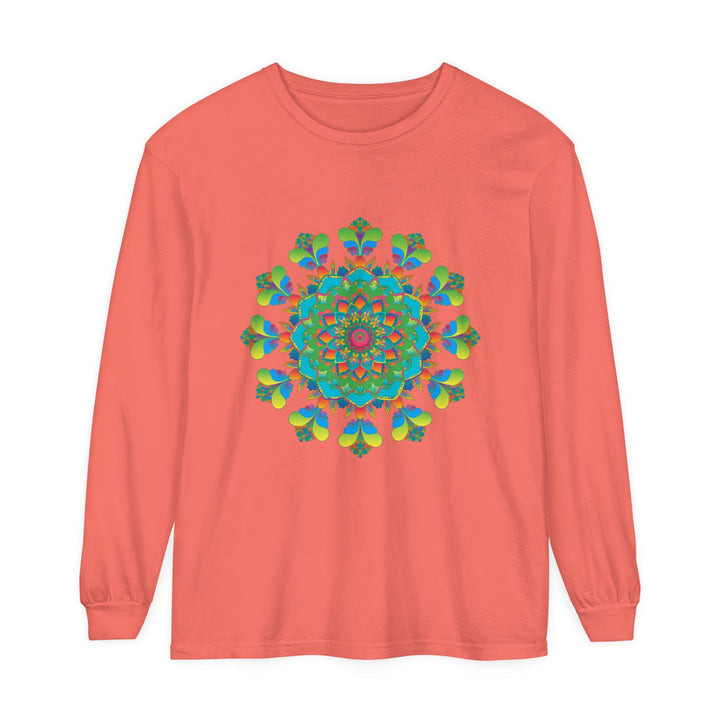 Close-up of detailed mandala pattern on Psychedelic Mandala Tie Dye Long Sleeve T-Shirt