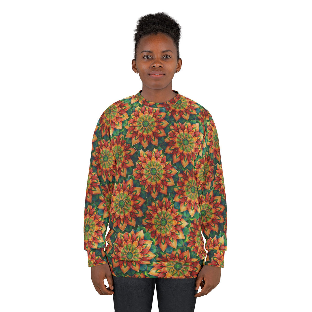 All-Over Print Mandala Sweatshirt — Autumn Floral Kaleidoscope