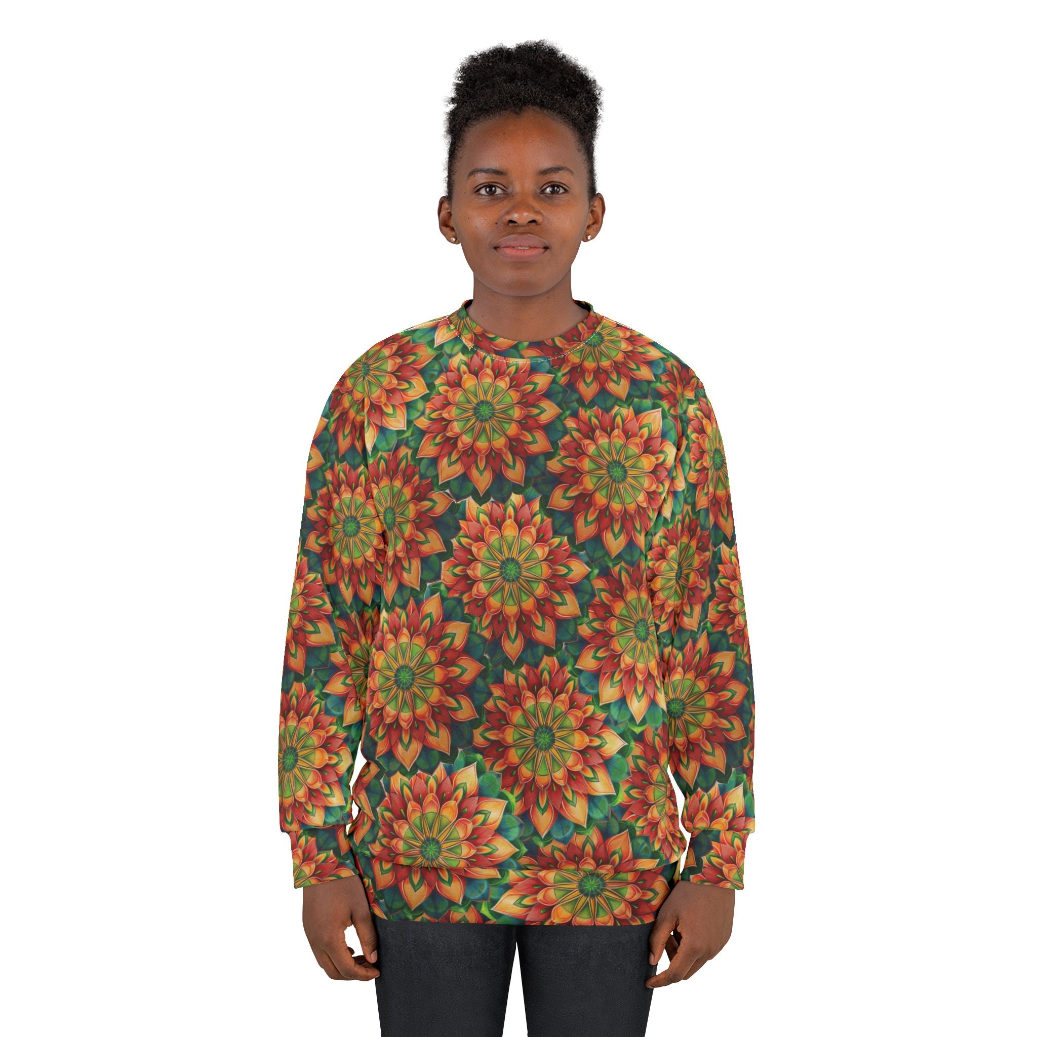 All-Over Print Mandala Sweatshirt — Autumn Floral Kaleidoscope
