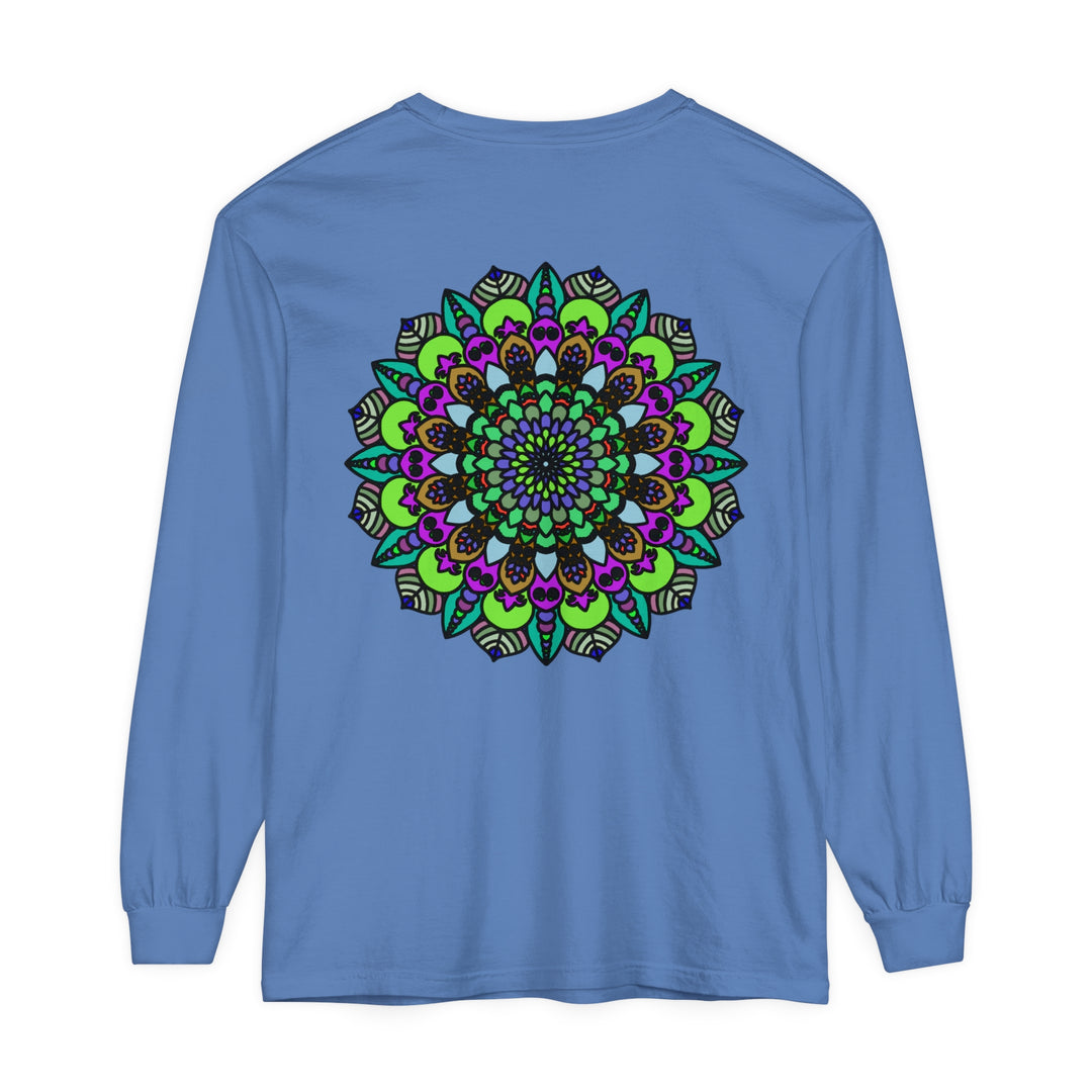 Colorful and intricate Psychedelic Mandala design on a unisex long sleeve T-shirt