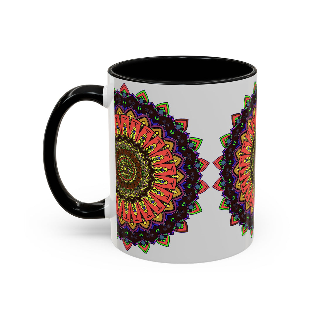 Vibrant and intricate mandala design on a ceramic mug, perfect for spiritual and colorful art enthusiasts