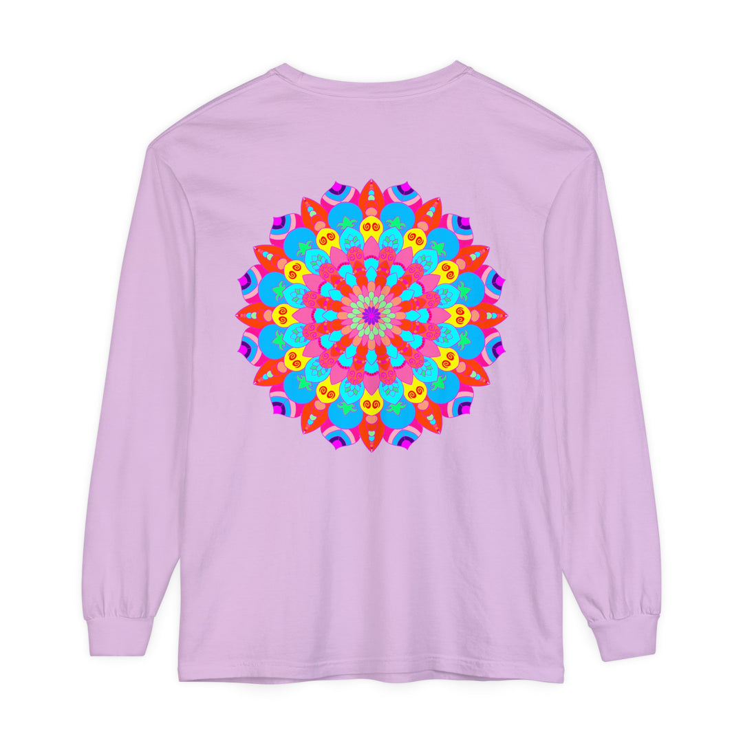 Vibrant and intricate mandala design on unisex long sleeve t-shirt