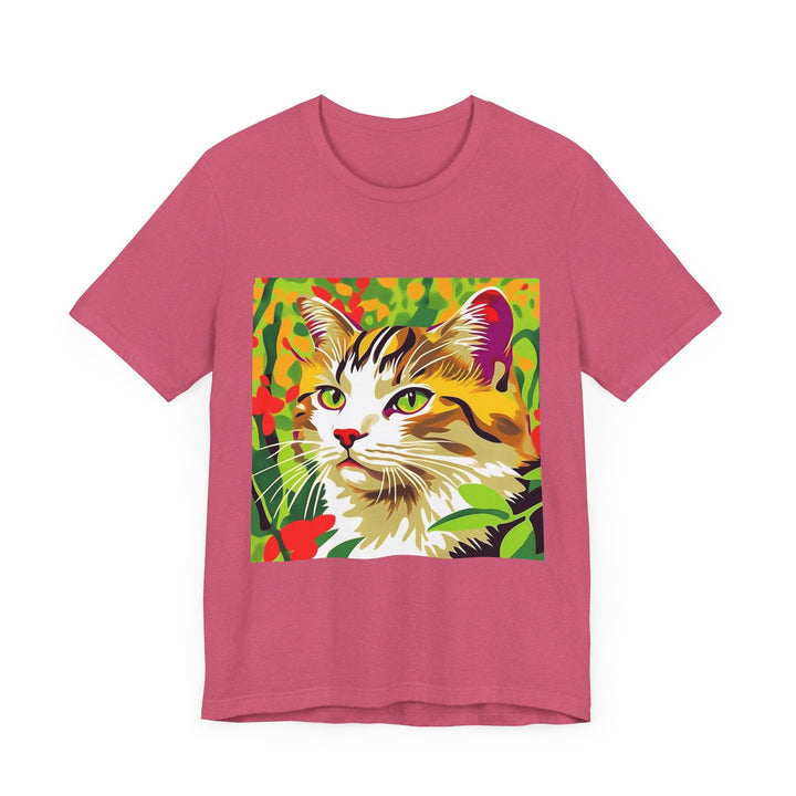 Colorful Savana Cat T-Shirt with vibrant animal design in various shades and patterns