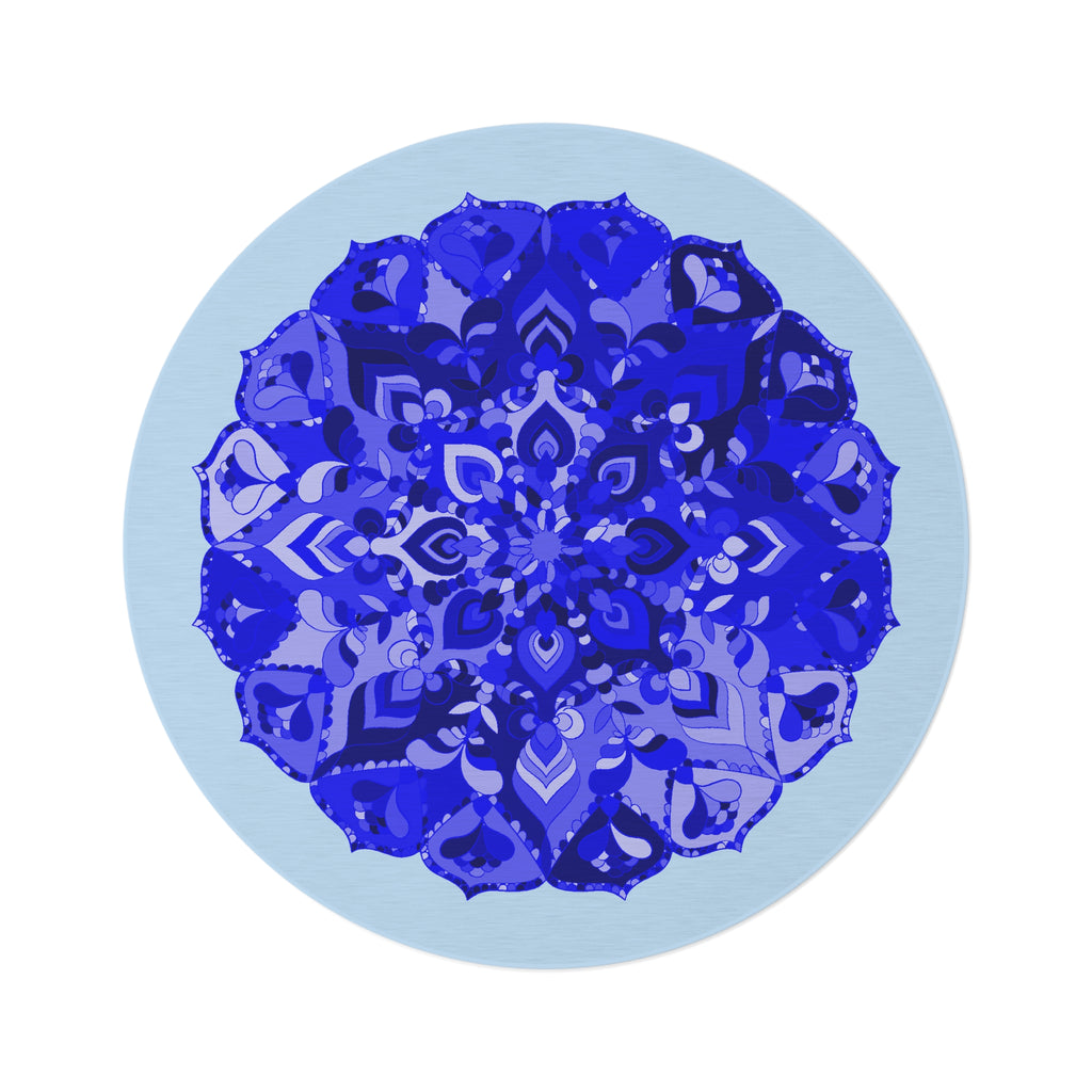 Tappeto rotondo mandala blu — Tappetino decorativo bohémien per soggiorno, camera da letto, meditazione