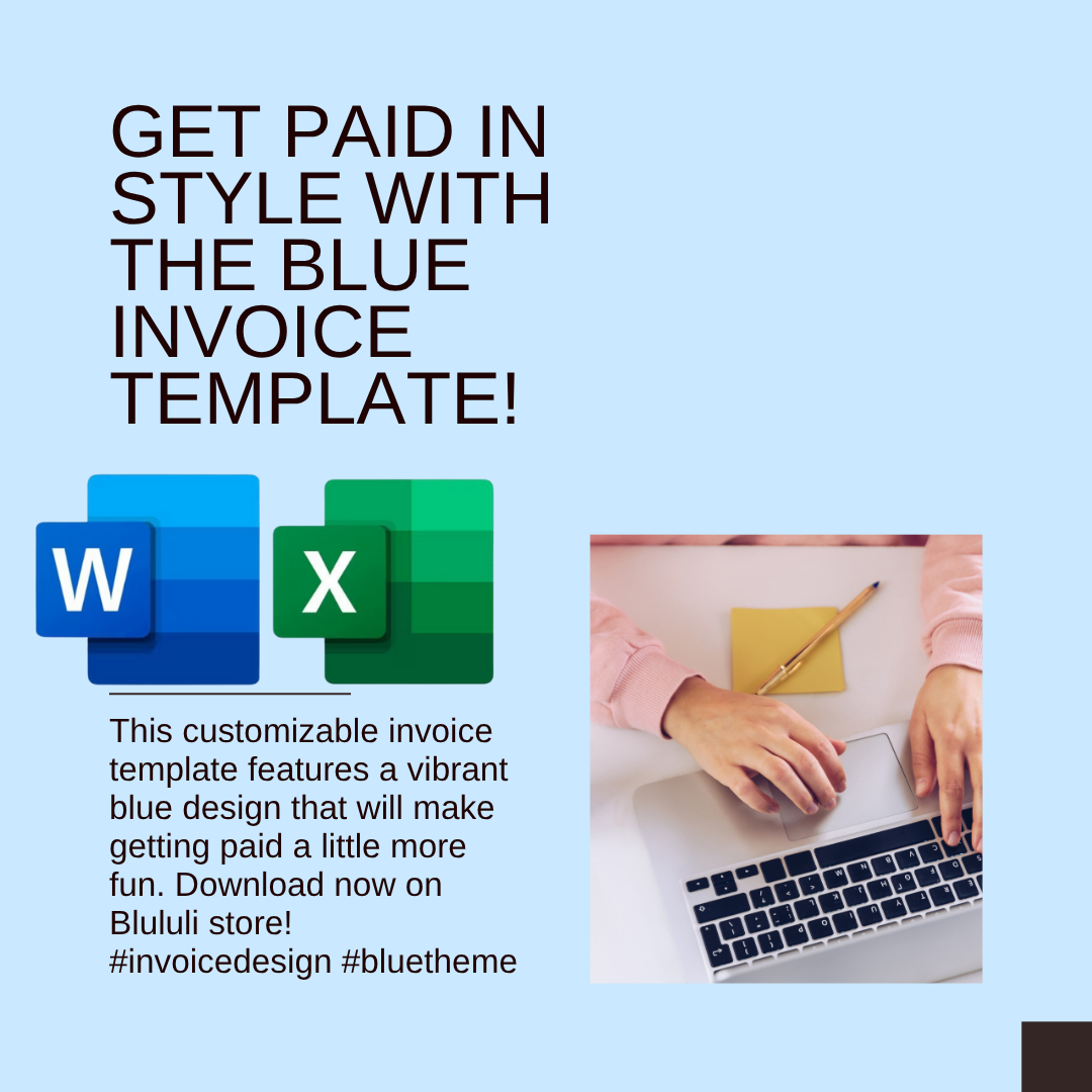 Blue Invoice Template | Editable Excel & Word Format | US Letter | Small Business