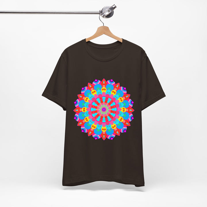 Vibrant and intricate mandala design t-shirt featuring psychedelic art in various colors