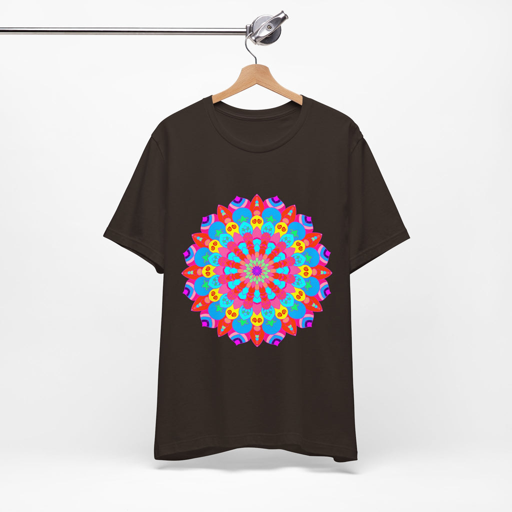 Vibrant and intricate mandala design t-shirt featuring psychedelic art in various colors