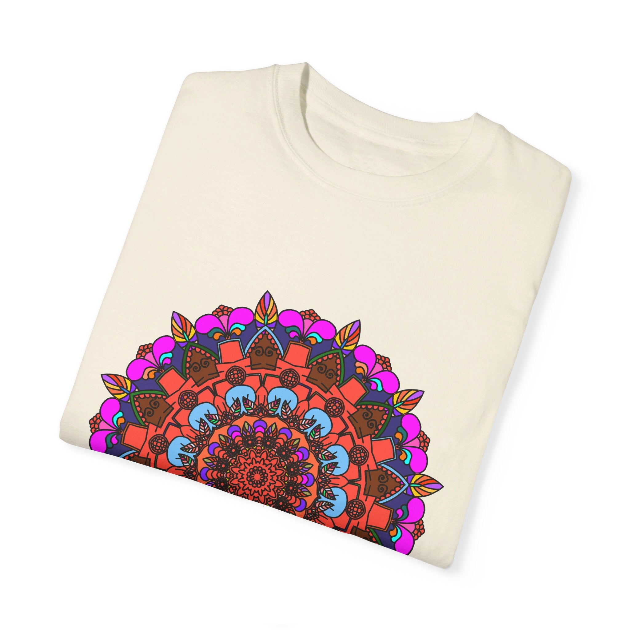 Unisex Mandala T-Shirt made from 100% Ring-Spun Cotton with Hand-Drawn Mandala Art, Garment-Dyed for Extra Comfort