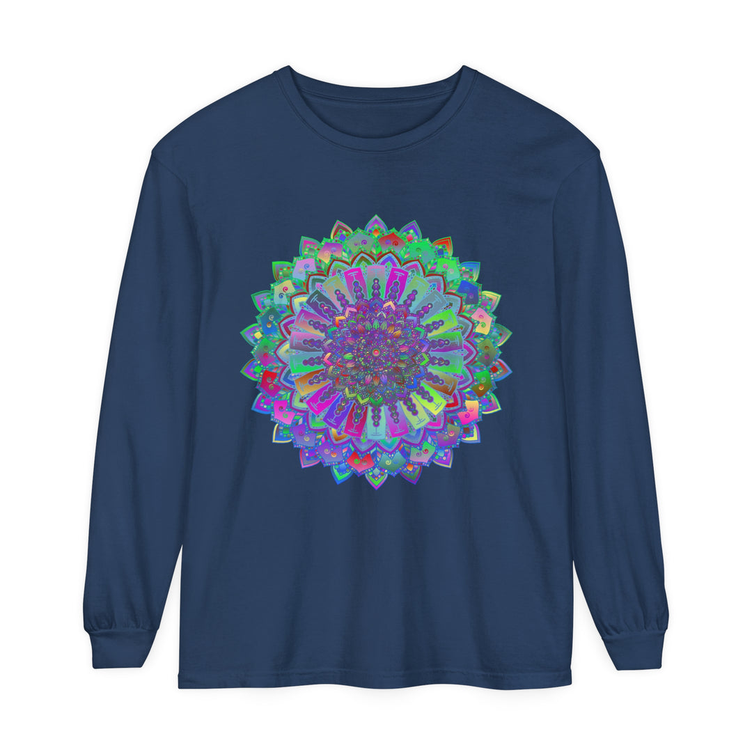 Vibrant Mandala Long Sleeve T-Shirt featuring colorful and intricate mandala design