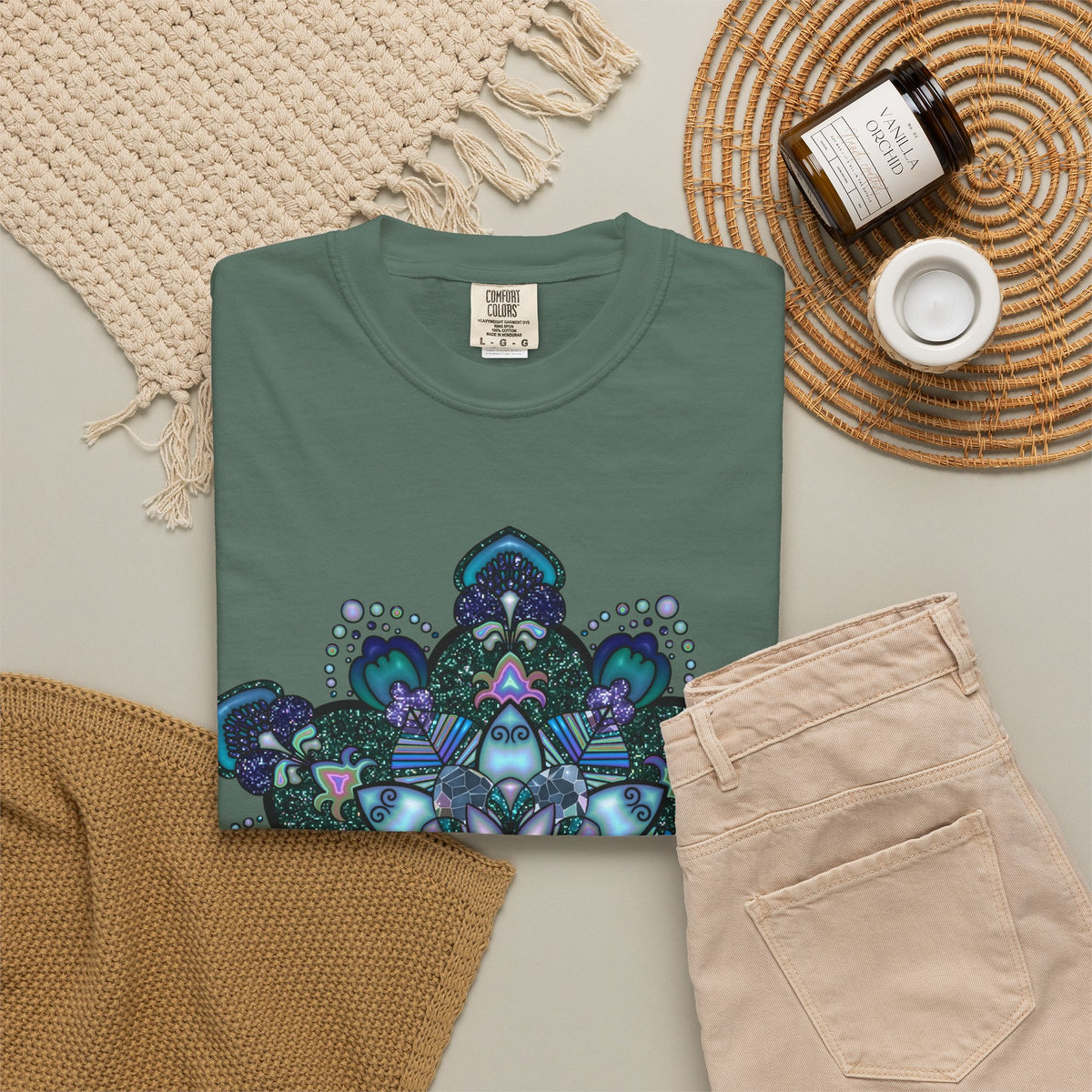 Mandala T-Shirt – Blue Purple Boho Geometric Floral Design