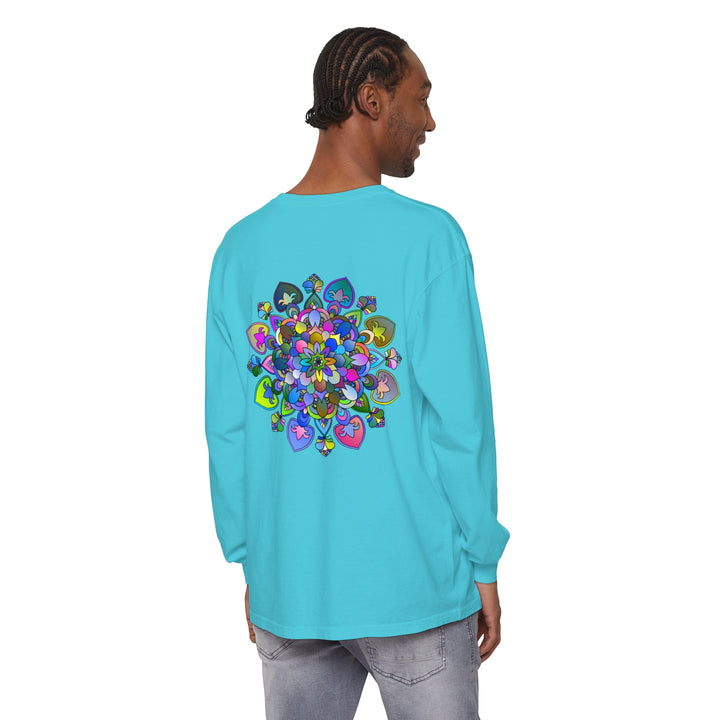 Vibrant Mandala Long Sleeve T-Shirt featuring a colorful, intricate mandala design