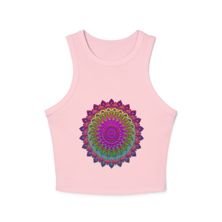 Vibrant Mandala Racerback Tank Top with colorful and intricate design, perfect for yoga and active wear