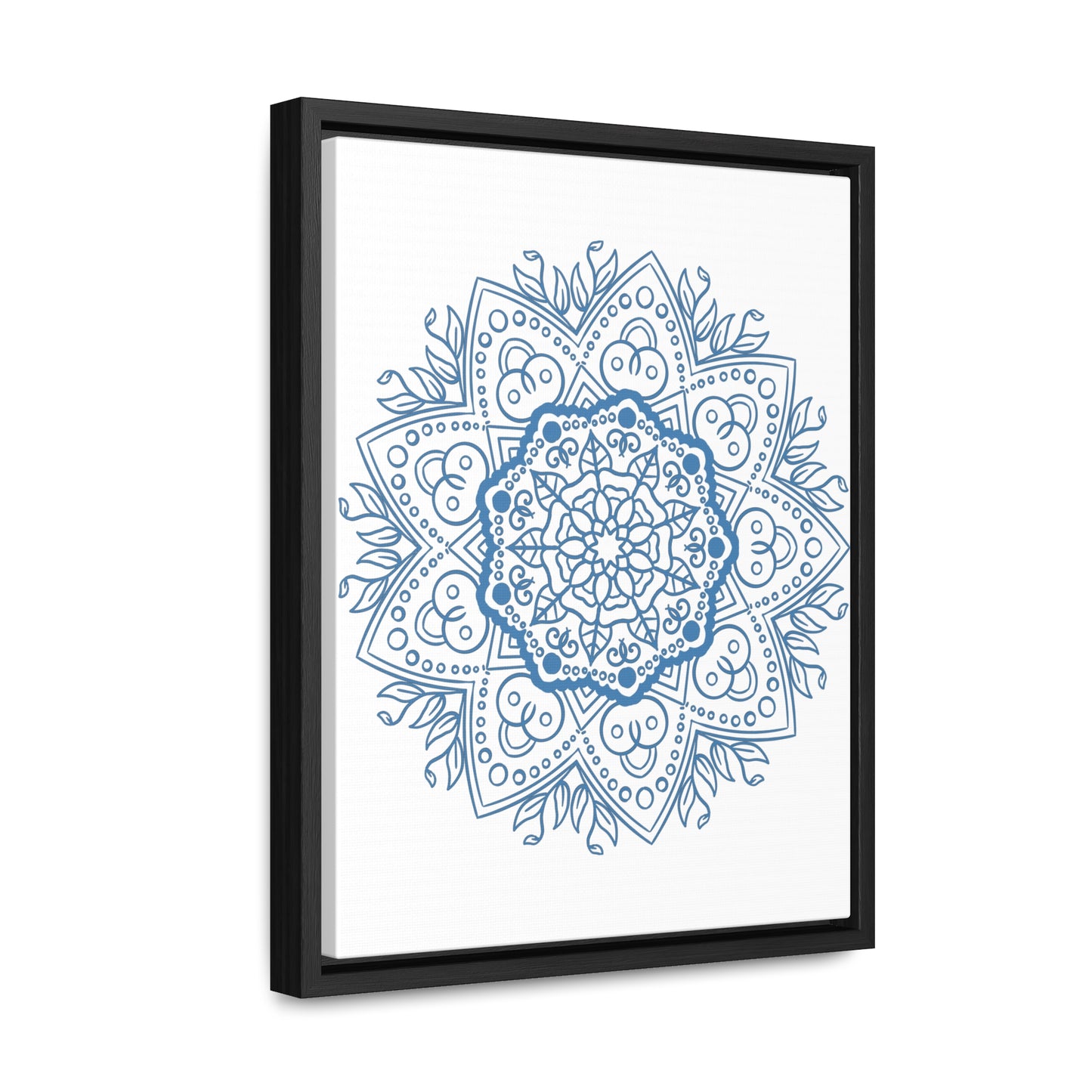 Mandala Handmade Art - Steel Blue Design Wall Art on Gallery Canvas Wraps, Vertical Frame - Unique Handcrafted Mandala Artwork for Home Decor