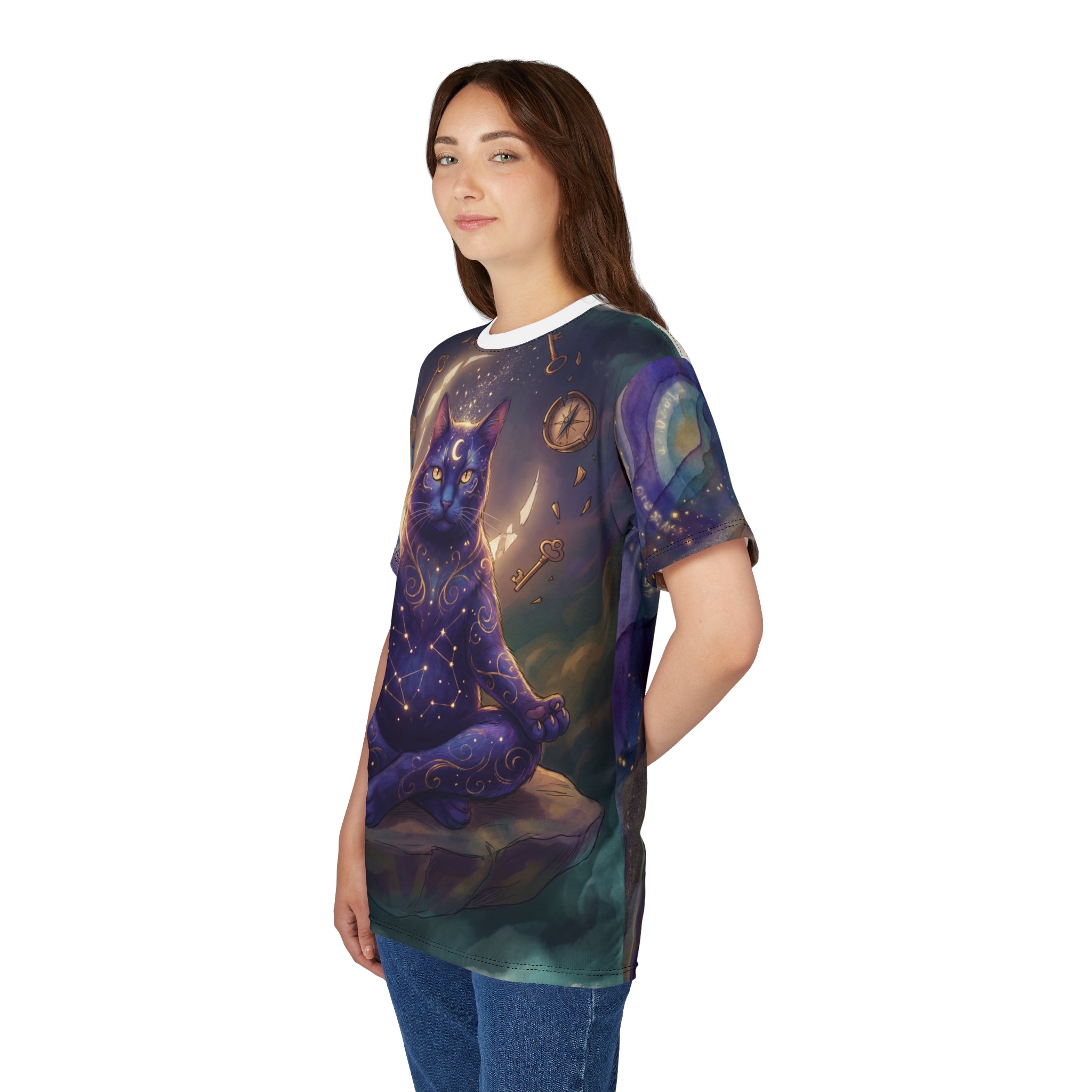 Cosmic Oracle Cat Tee - "Guidance & Intuition" Meditative Feline Graphic