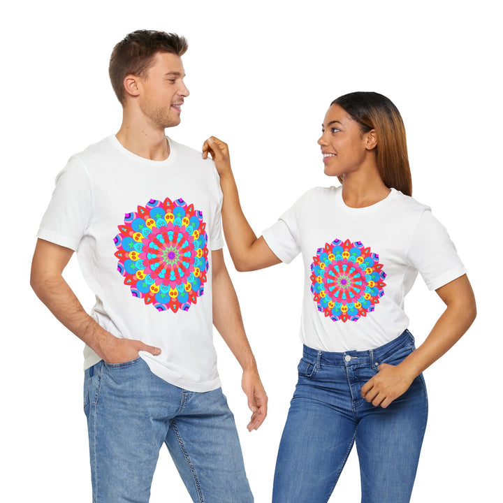 Vibrant and intricate colorful mandala t-shirt featuring psychedelic art design