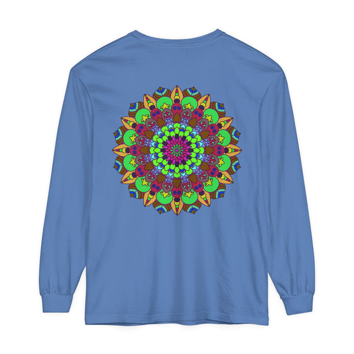 Vibrant and intricate mandala design on a unisex long sleeve t-shirt