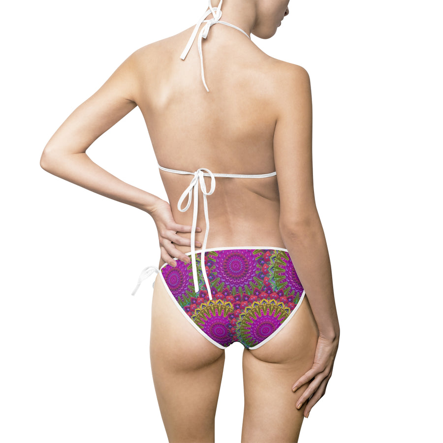 Mandala Print Bikini Set in Bold Purple and Green Tones