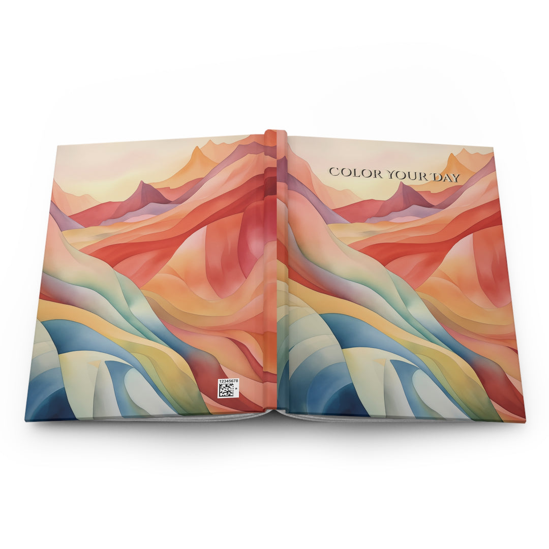 Color Your Day Hardcover Journal — Desert Mountain Abstract Art (Red & Teal)