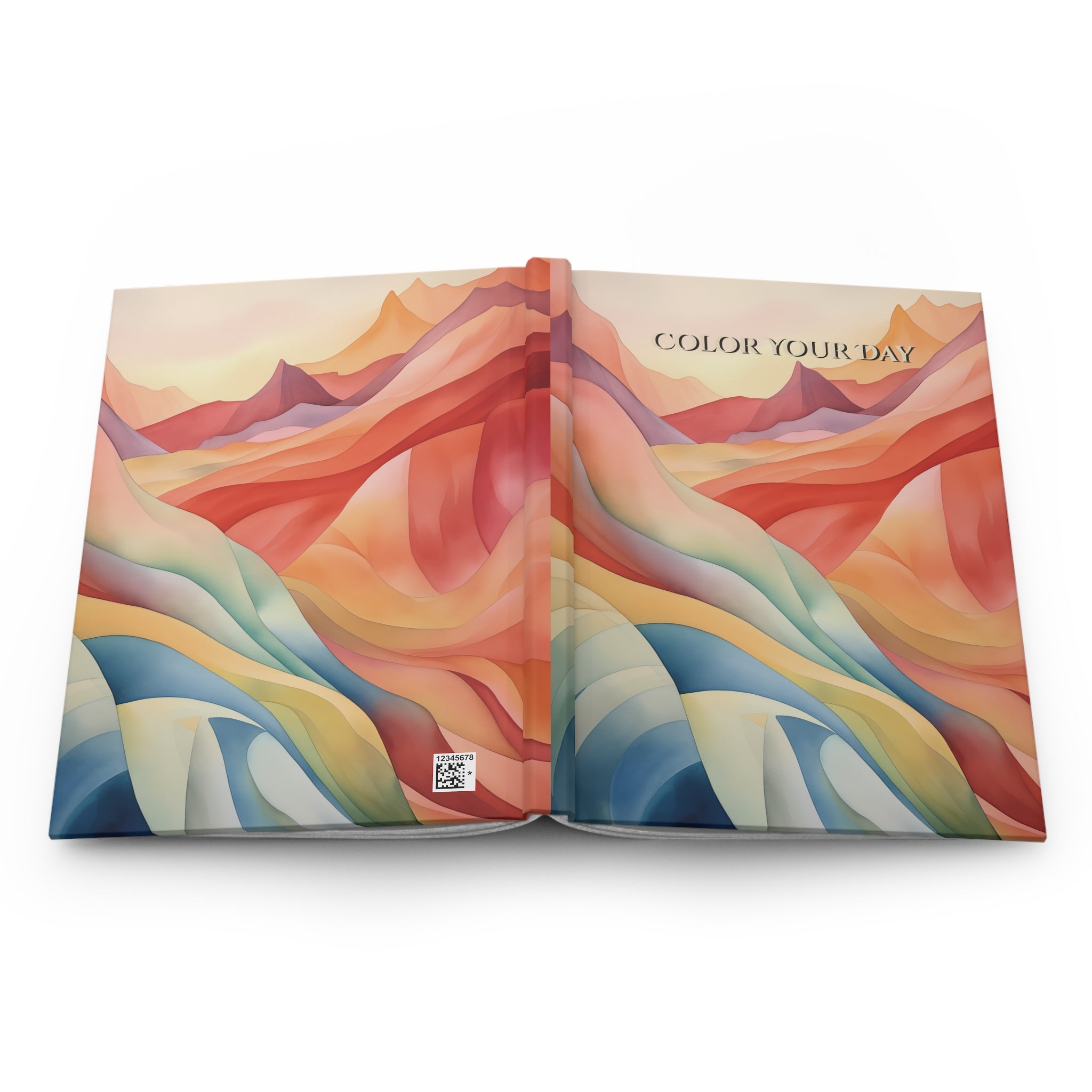 Colora il tuo diario con copertina rigida — Arte astratta di Desert Mountain (rosso e verde acqua)