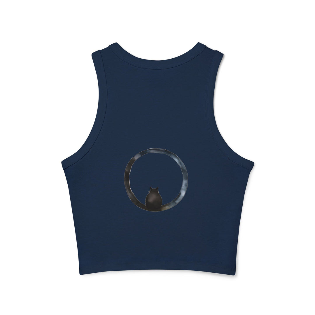 Cosmic Enigma Racerback Tank Top in vibrant, starry purple galaxy print