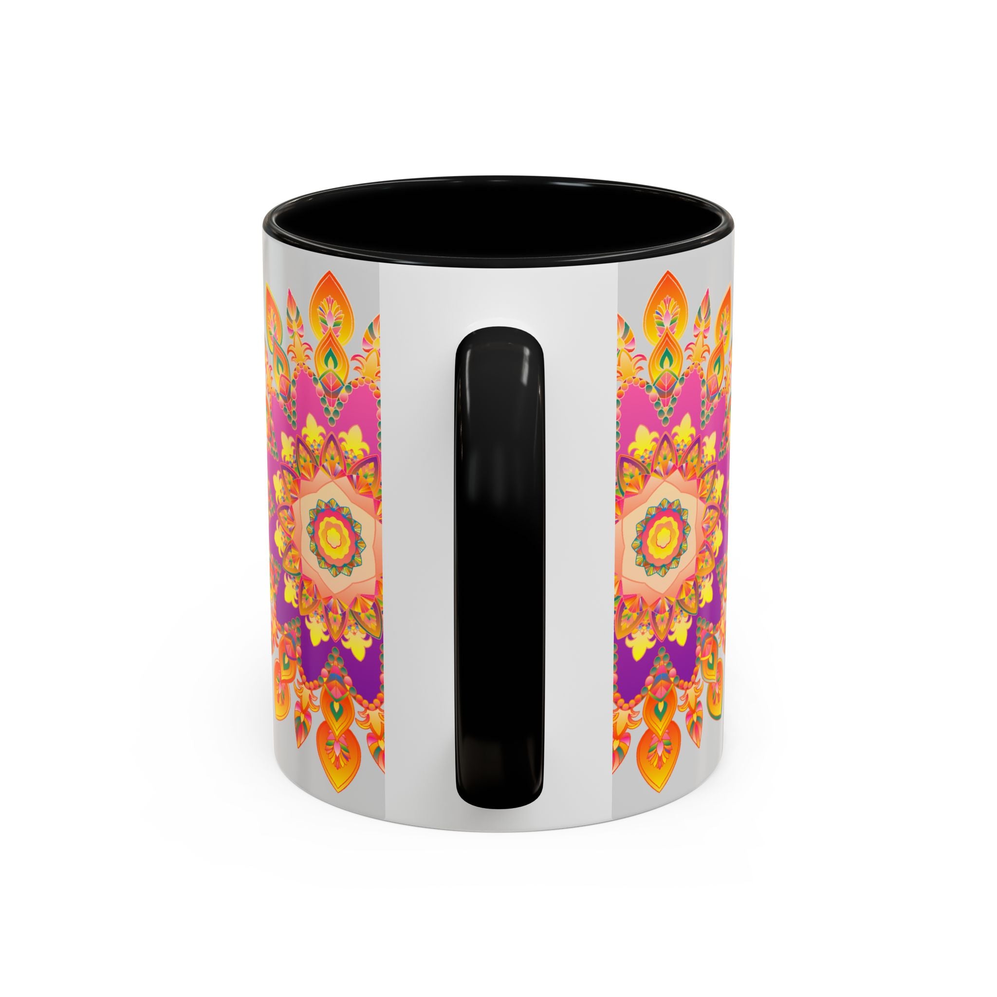 Colorful floral mandala art mug featuring intricate design and vibrant colors