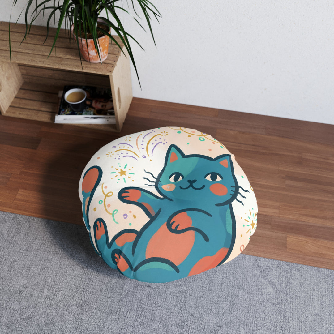 Gemütliches Boho-Neujahrs-Katzen-Bodenkissen