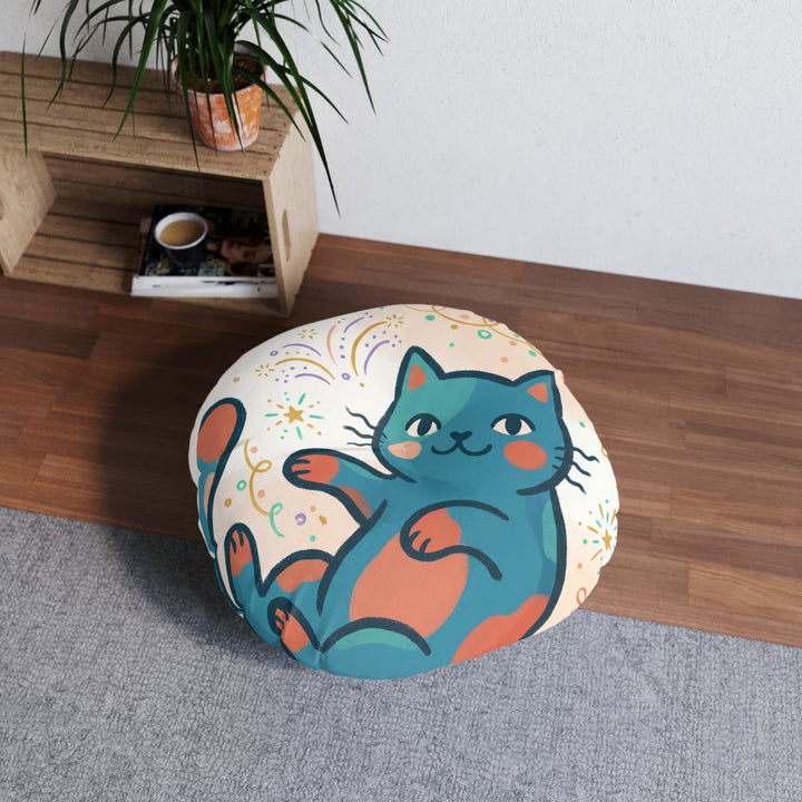 Gemütliches Boho-Neujahrs-Katzen-Bodenkissen